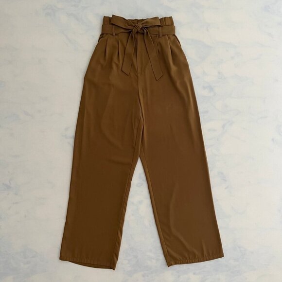 a new day Pants - A New Day Tan Paper Bag Waist Wide Leg Trousers